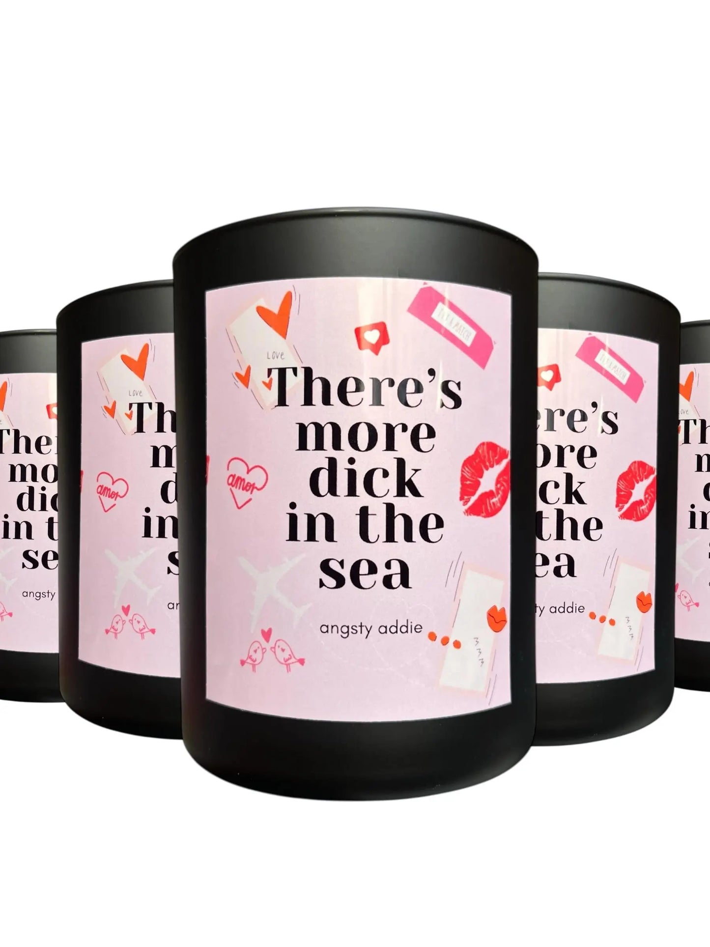 Candle with a humorous label on a white background