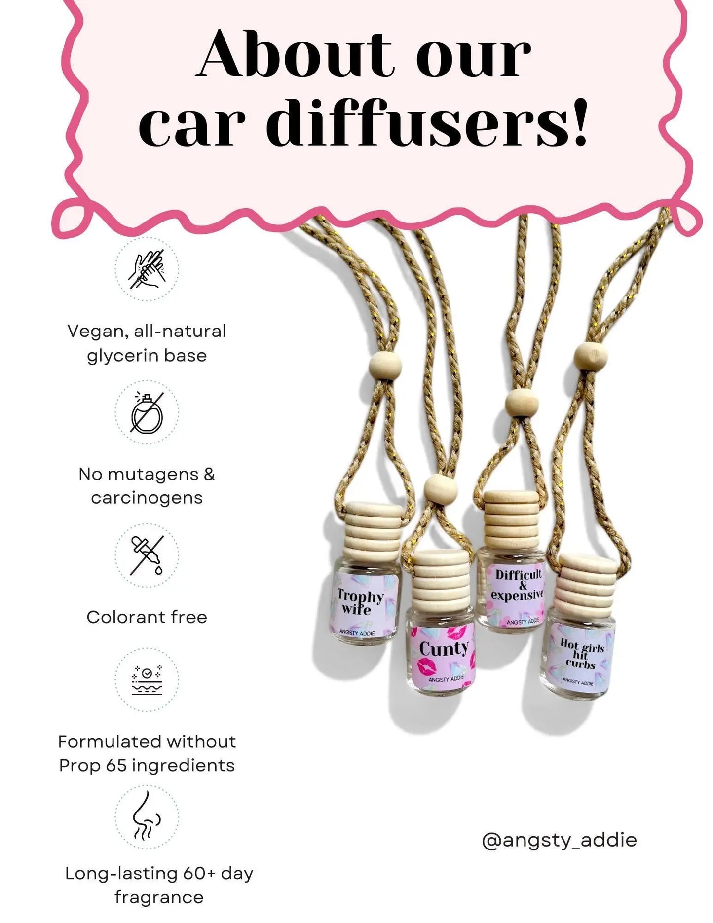 Funny car air freshener, Scented car diffuser, hanging air freshener, Just peachy Angsty Addie