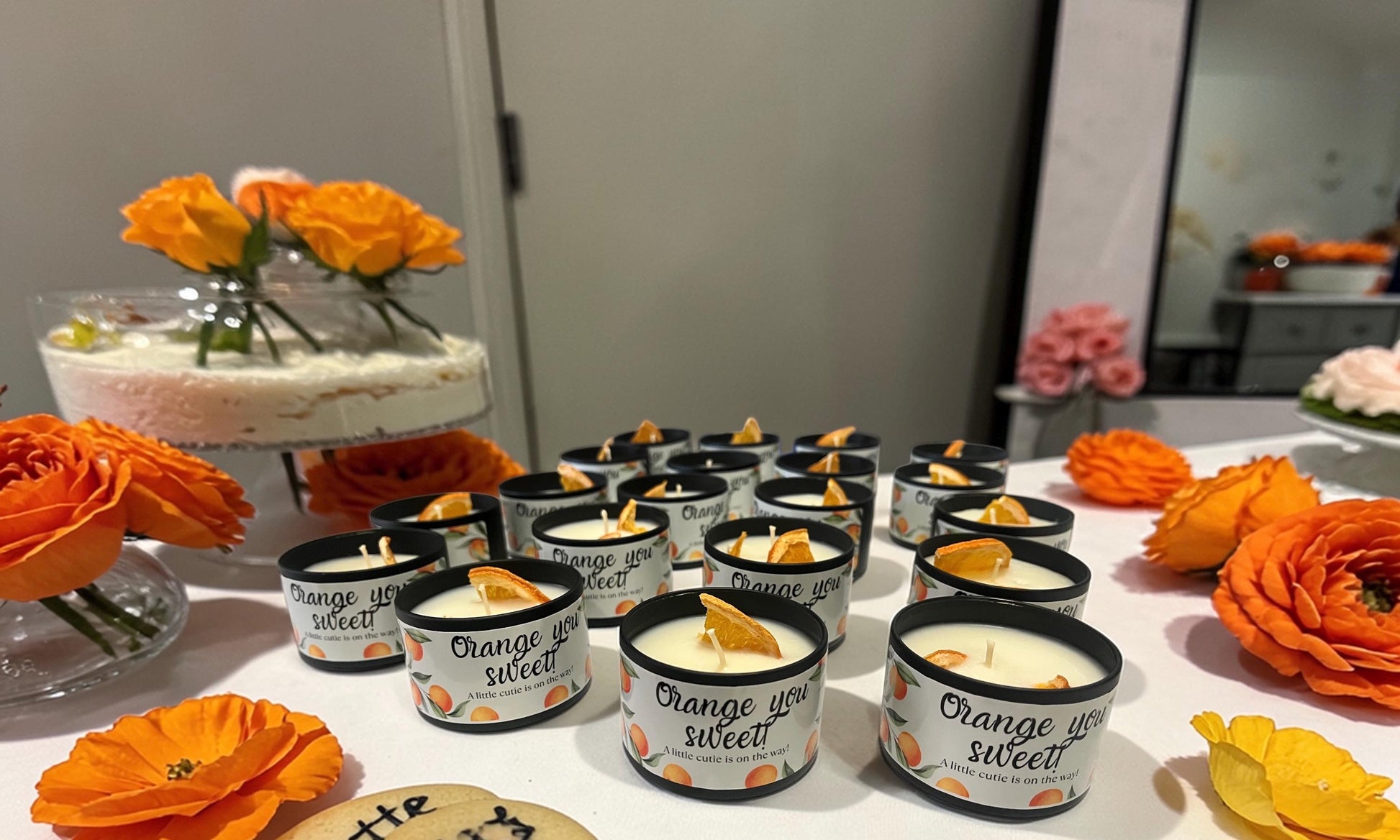 Cutie baby shower favors, baby shower candle favors, orange baby shower Angsty Addie