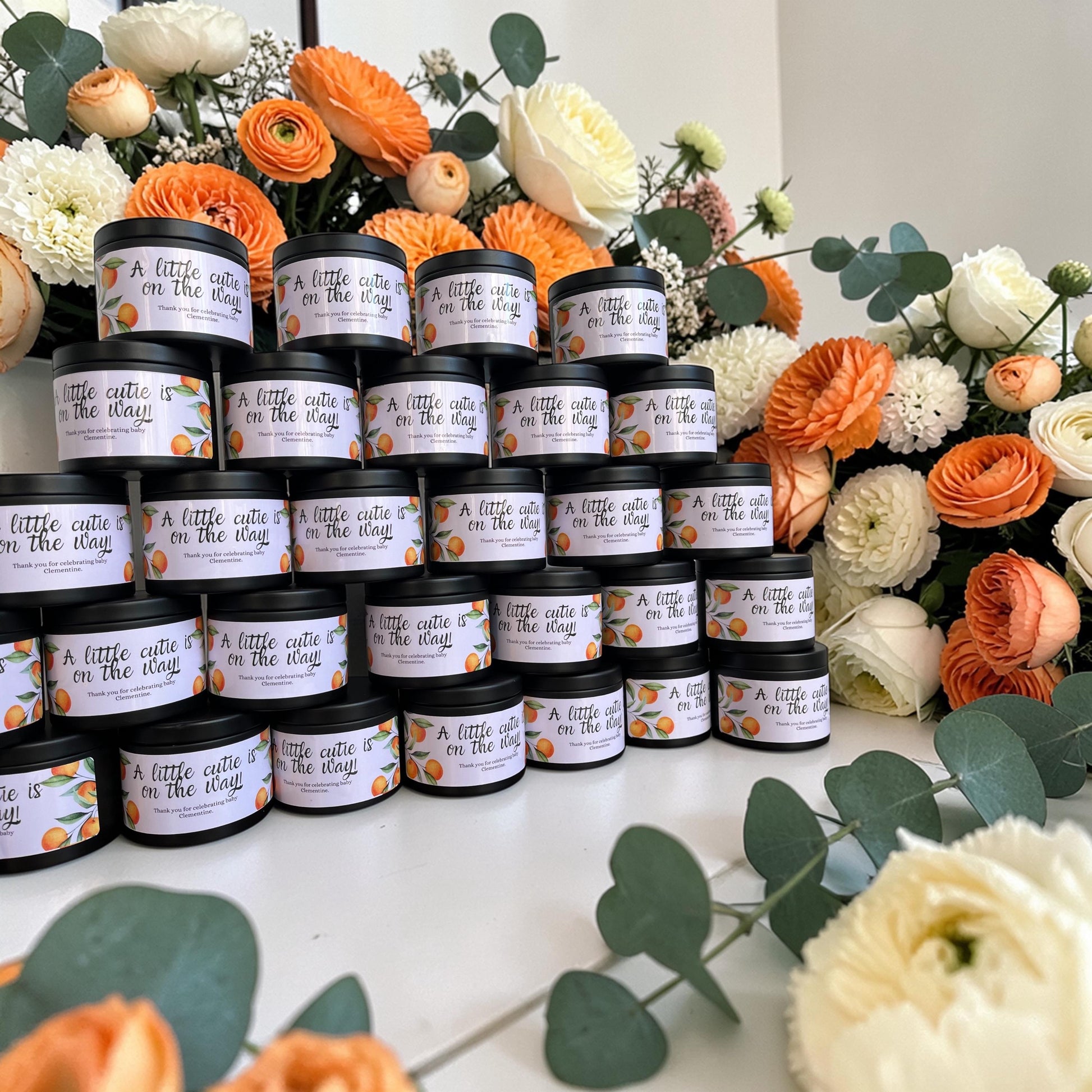Cutie baby shower favors, baby shower candle favors, orange baby shower Angsty Addie