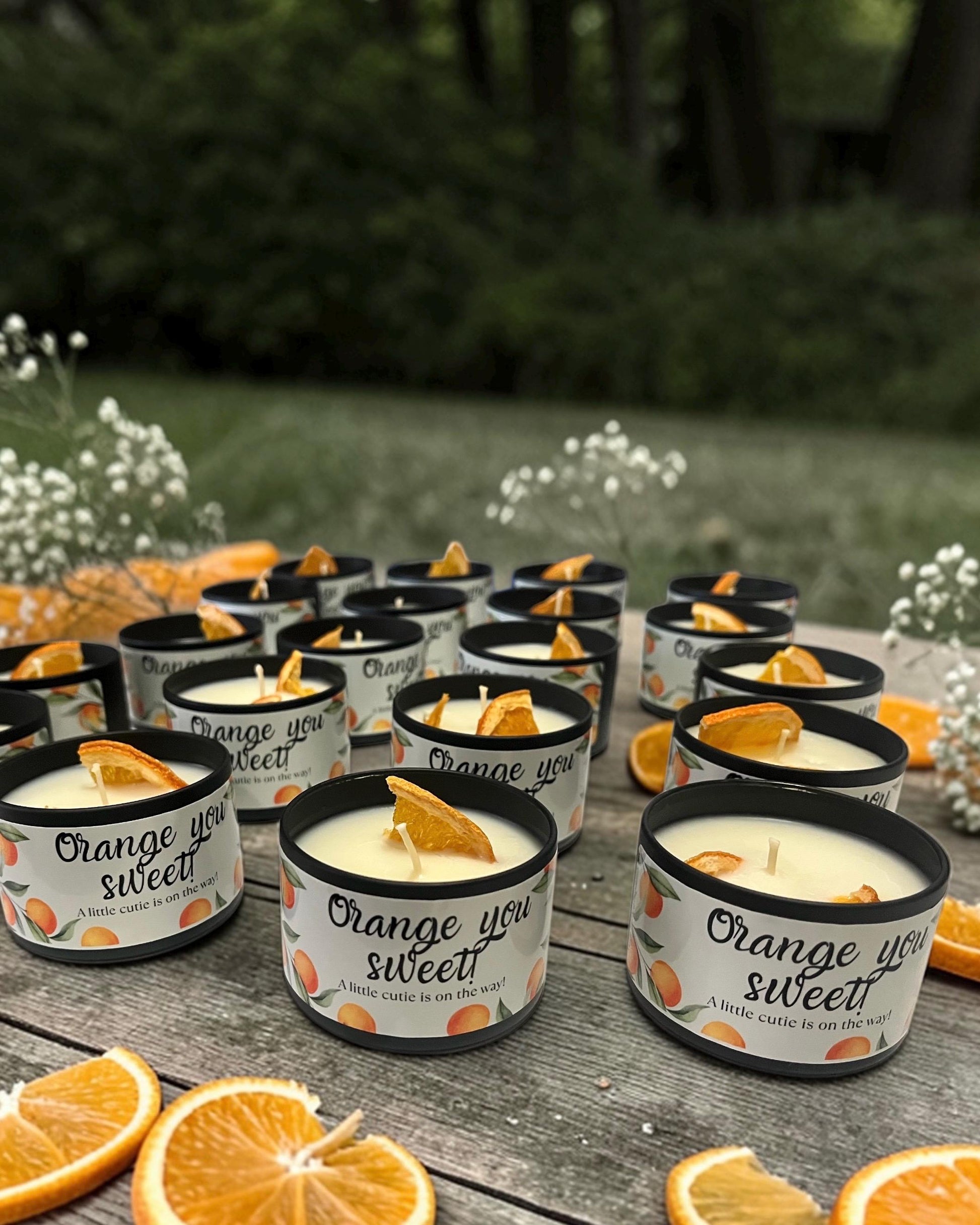 Cutie baby shower favors, baby shower candle favors, orange baby shower Angsty Addie
