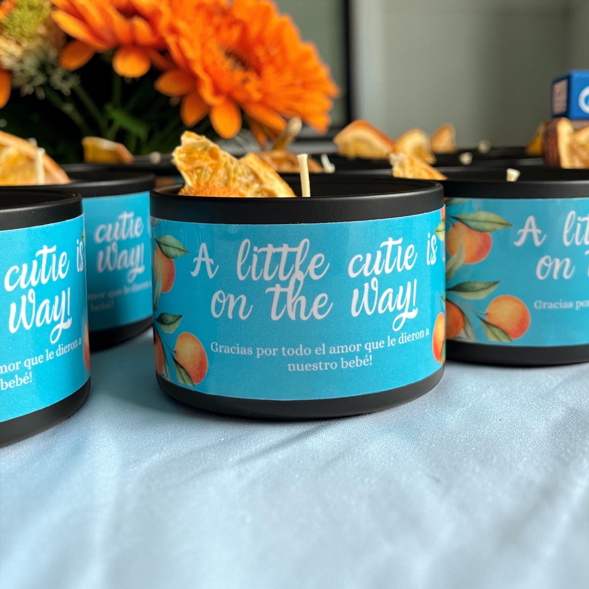 Cutie baby shower favors, baby shower candle favors, orange baby shower Angsty Addie