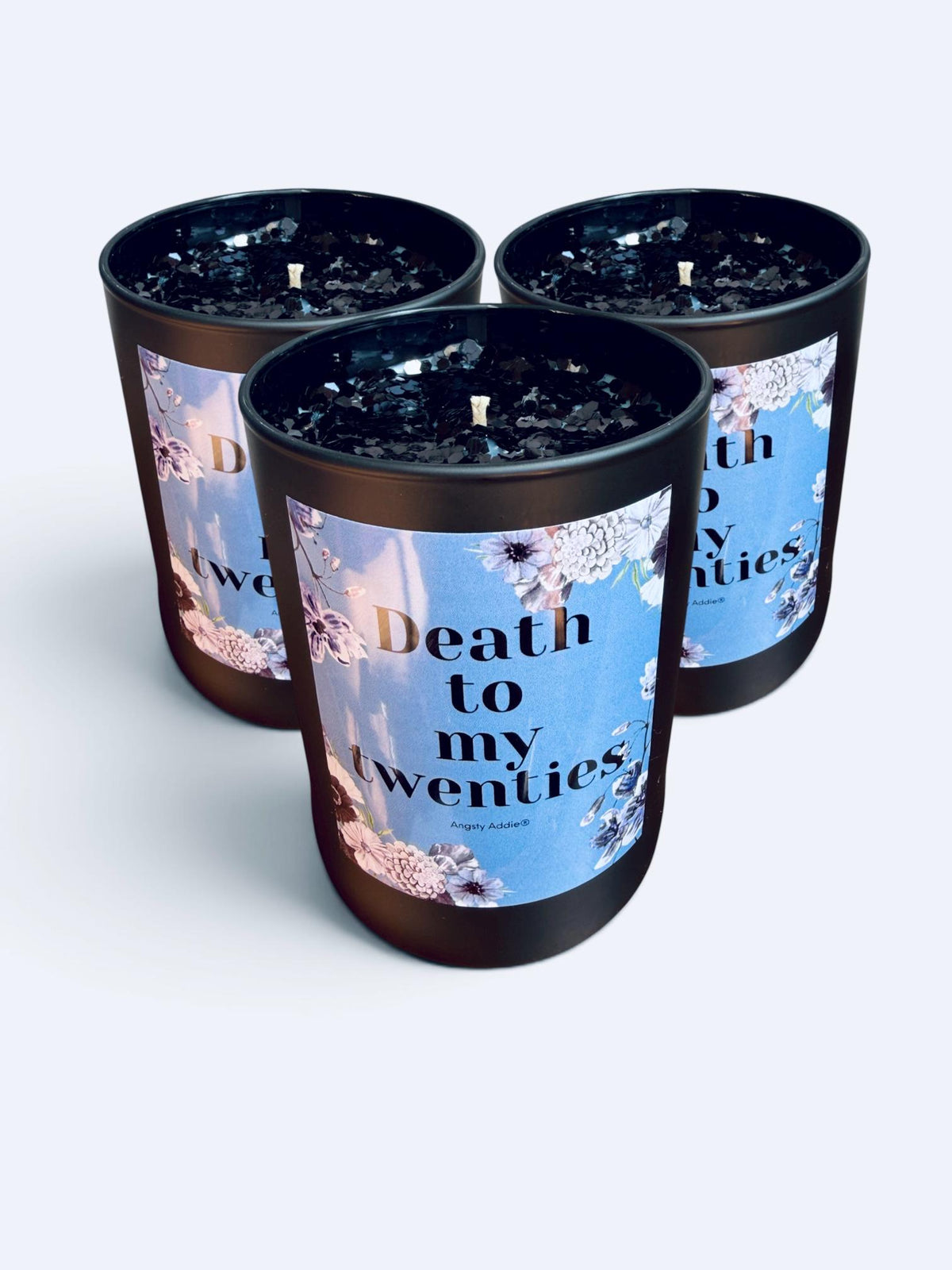 death to my twenties glitter candle