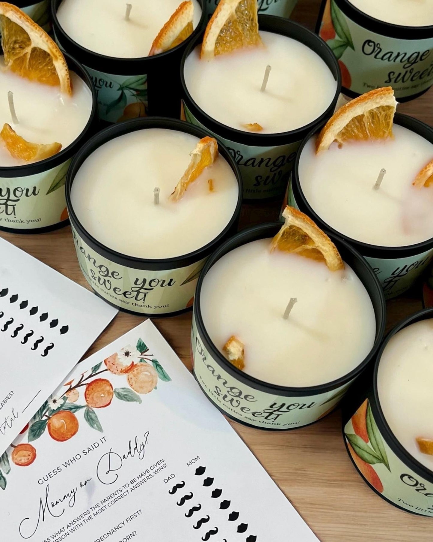 Cutie baby shower favors, baby shower candle favors, orange baby shower Angsty Addie