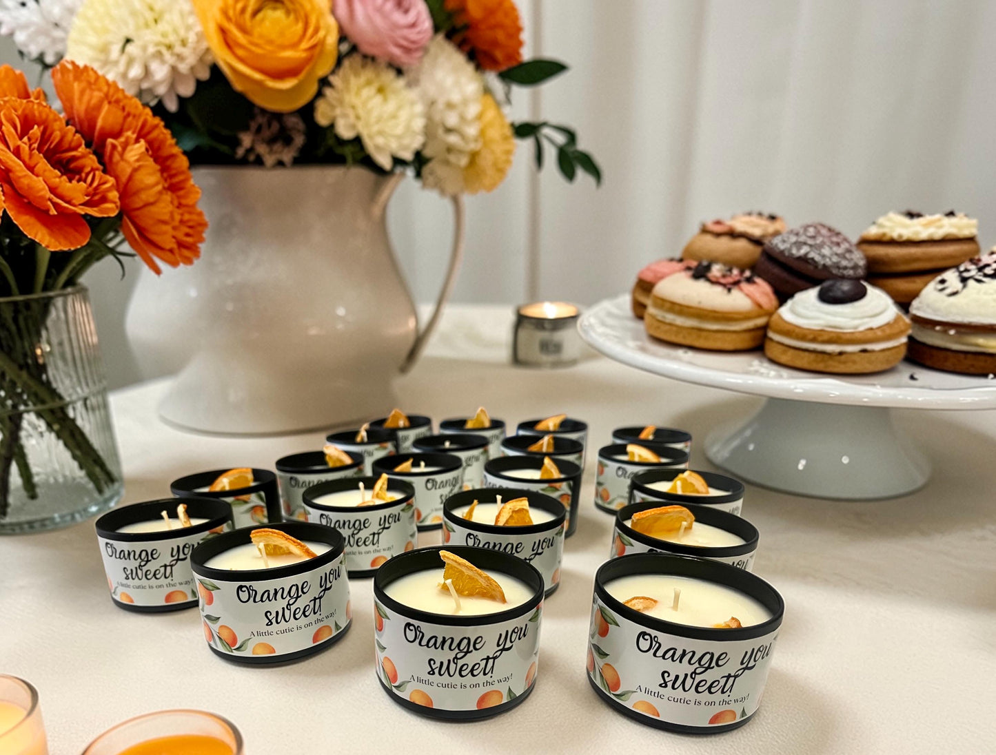Cutie baby shower favors, baby shower candle favors, orange baby shower Angsty Addie