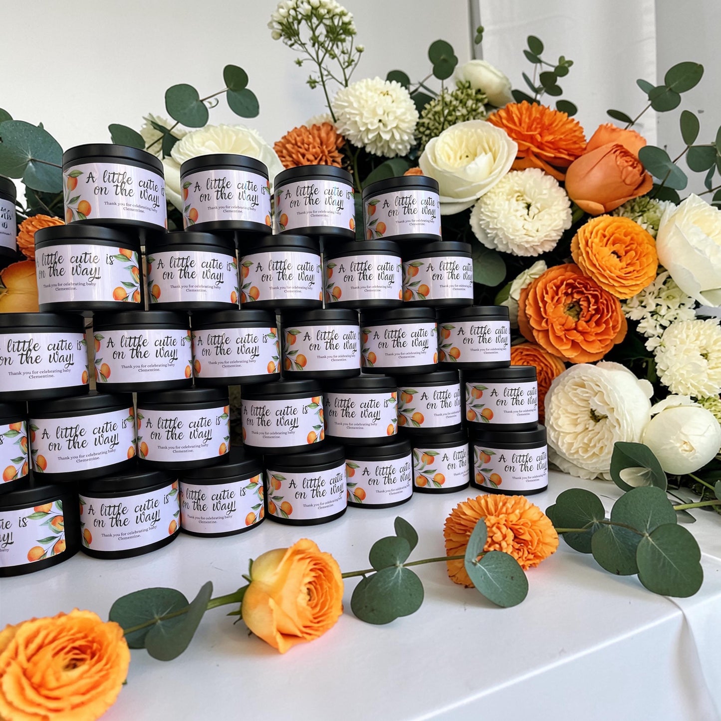 Cutie baby shower favors, baby shower candle favors, orange baby shower Angsty Addie